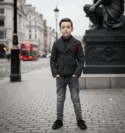 Boys black wool blazer vintage style winter jacket for kids ages 3-14