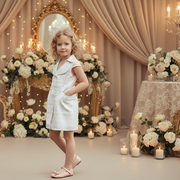 Girls Pink & Blue Occasion Dress – Elegant Double-Breasted A-Line Dress for Weddings, Parties & Holiday Events (Ages 4–10)
