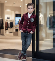 Boys Velvet Blazer Wine Red – Slim Fit Page Boy Jacket for Wedding, Party & Formal Occasions (Ages 3–7)
