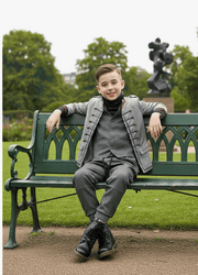 Boy wearing kids military-style cotton trench coat casual jacket outdoors