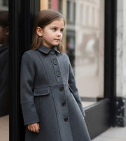 Girls vintage wool winter coat thick warm long overcoat for ages 3-9 years with double-breasted buttons and soft lining