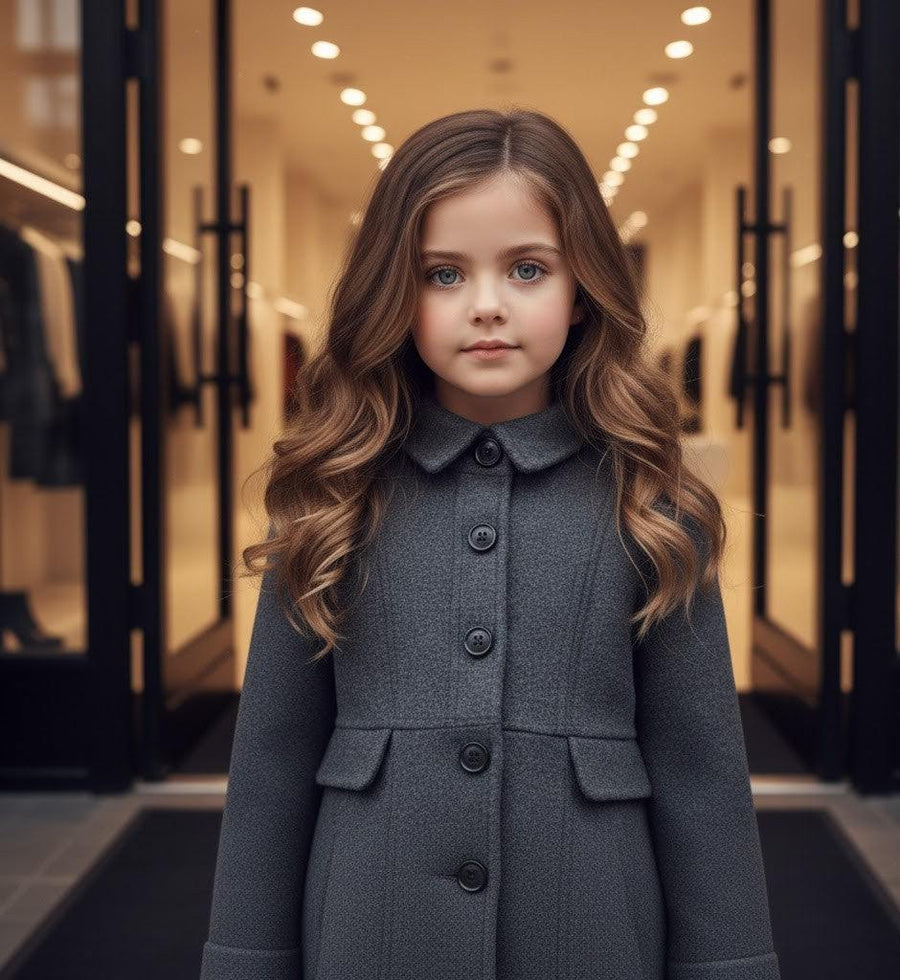 Girls vintage wool winter coat thick warm long overcoat for ages 3-9 years