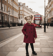 Wine red girls cashmere long coat baby doll style for toddlers aged 2-5 years