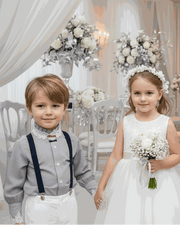 Kids vintage lace cotton shirt with Victorian-style lace collar and cuffs for girls and boys aged 3-12