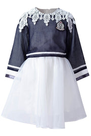 Girls two-piece outfit with loose fit top and sleeveless A-line dress for autumn casual wear
