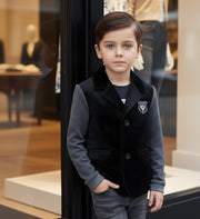 Toddler boy wearing white grey velvet blazer stylish casual jacket autumn spring ages 3-7 years