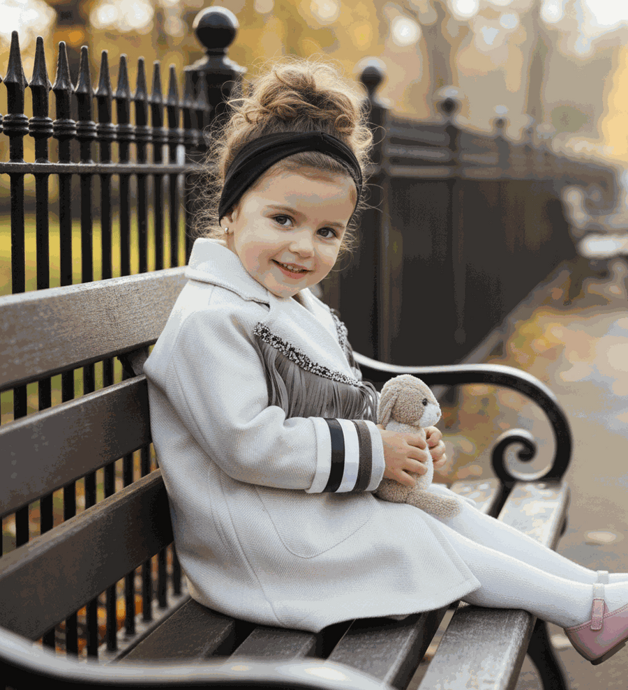 Cream orange girls woolen long winter coat for ages 3-10 with button closure and full lining