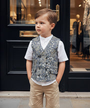 Boys Vintage Floral Waistcoat (2–7 Years) | Green Casual & Formal Toddler Vest