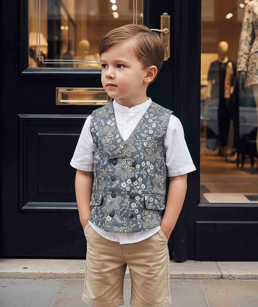 Boys Vintage Floral Waistcoat (2–7 Years) | Green Casual & Formal Toddler Vest
