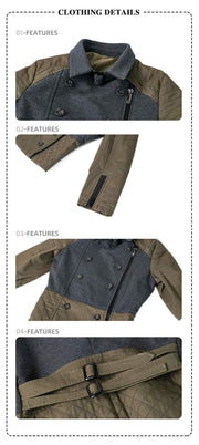 Girls short trench coat in deep green and dark gray, stylish autumn winter cotton jacket for kids aged 4-12 years