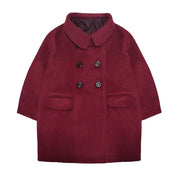 Wine red girls cashmere long coat baby doll style for toddlers aged 2-5 years
