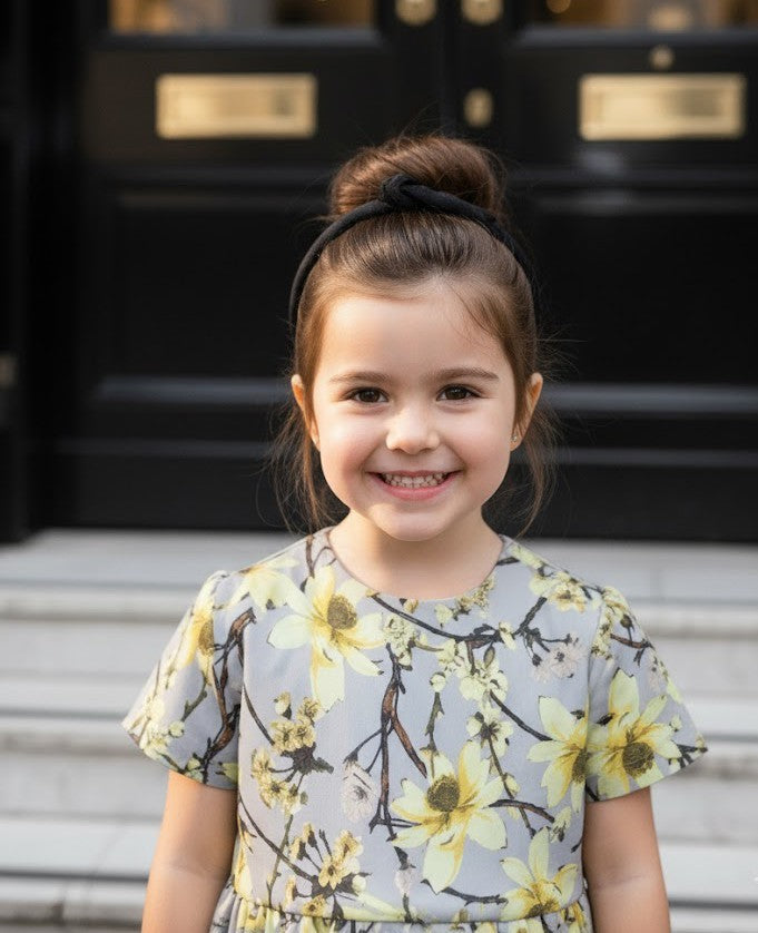 Girls Blue Floral Occasion Dress | Elegant A-Line Flower Girl Dress (3–10 Years)