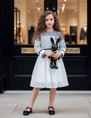 Girls two-piece autumn outfit set with loose fit top and sleeveless A-line dress for casual everyday wear