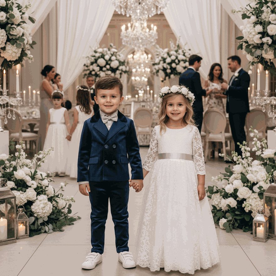 Boys navy velvet suit set with blazer and trousers for weddings and formal occasions