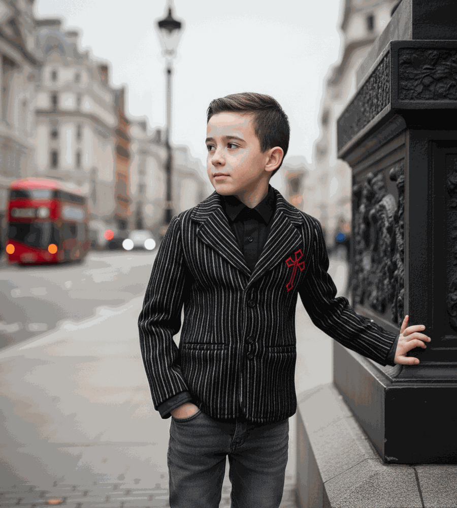 Boys black wool blazer vintage style winter jacket for kids aged 3-14 years