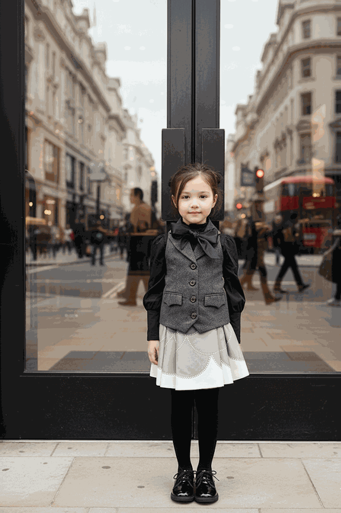 Girls vintage wool waistcoat with bow detail for elegant layering at weddings and parties