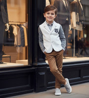 Boys white grey velvet blazer casual sport style jacket for kids aged 3-7 years