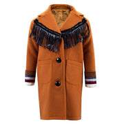 Cream orange girls woolen long winter coat for ages 3-10 with full lining and button closure