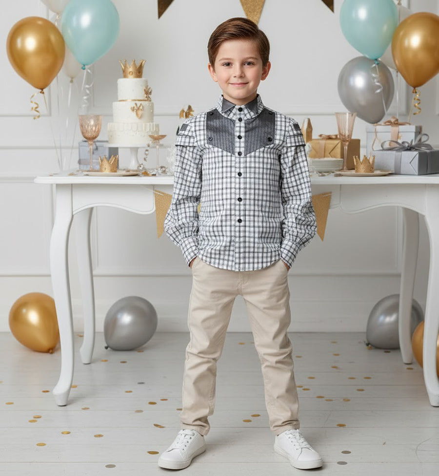 Vintage Cotton Long Sleeve Shirt for Boys – A Refined Classic for Occasions & Everyday Elegance (Ages 3–14)