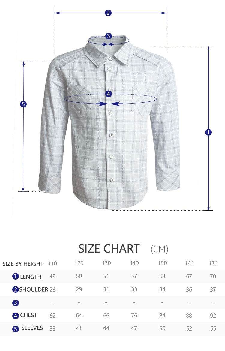 Boys plaid flannel shirt in classic check pattern, long sleeve cotton casual top for ages 3-12