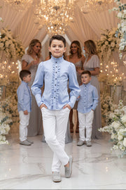 Boys Vintage Light Blue & Grey Shirt (3–14 Years) | Smart Casual, School & Wedding Shirt
