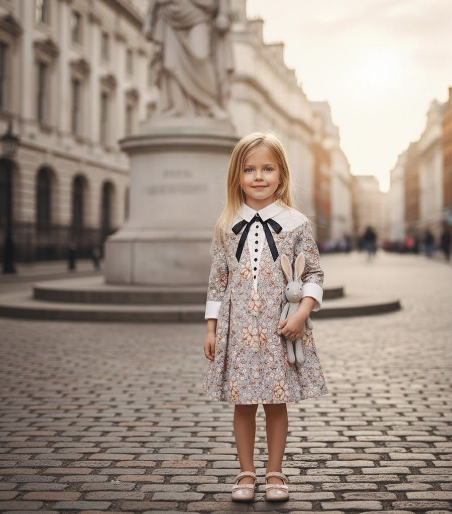 Vintage Floral Doll Collar Dress for Girls – A Refined A-Line Style for Special Occasions & Everyday Elegance (Ages 3–7)
