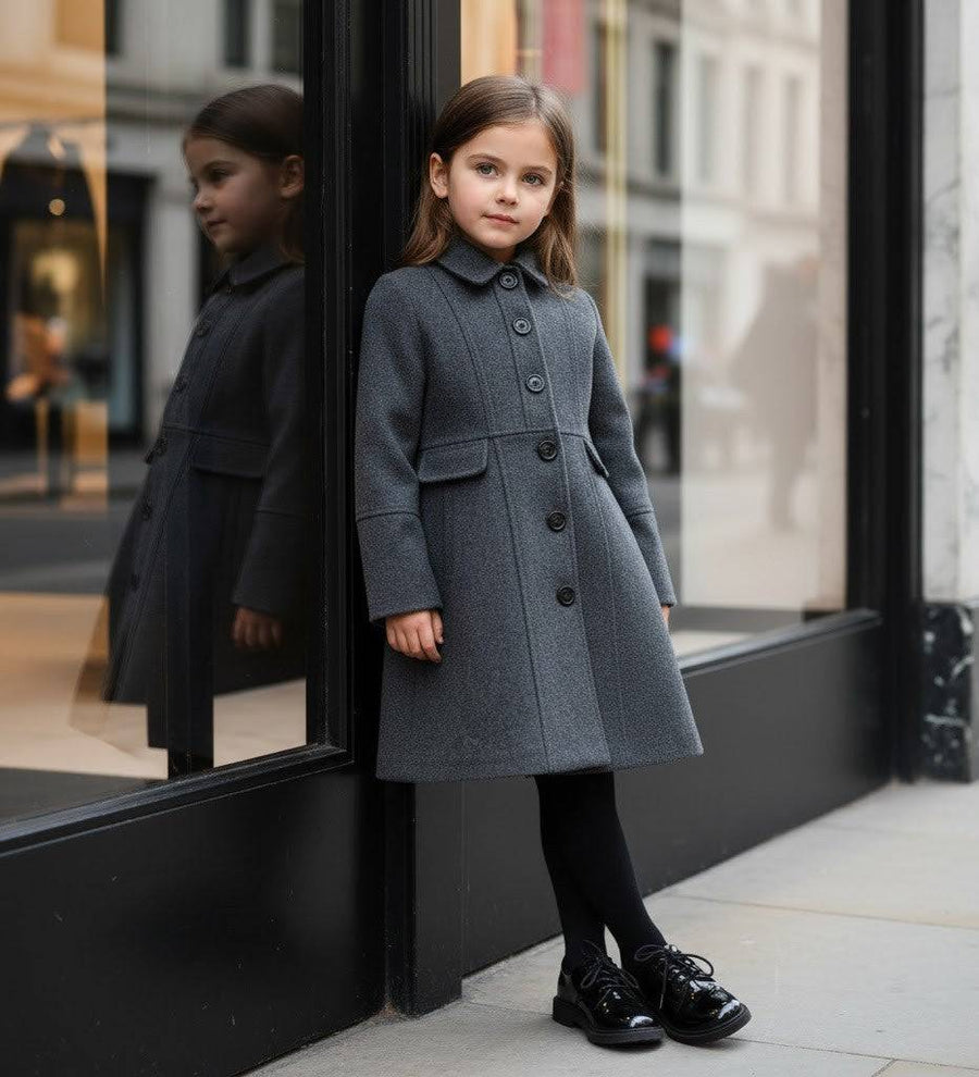 Girls vintage wool winter coat thick warm long overcoat for ages 3 to 9 years