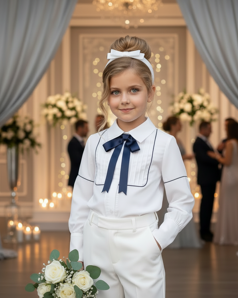 Vintage Cotton Bow Blouse for Girls (2–10 Years) | Elegant Flower Girl & Everyday Essential