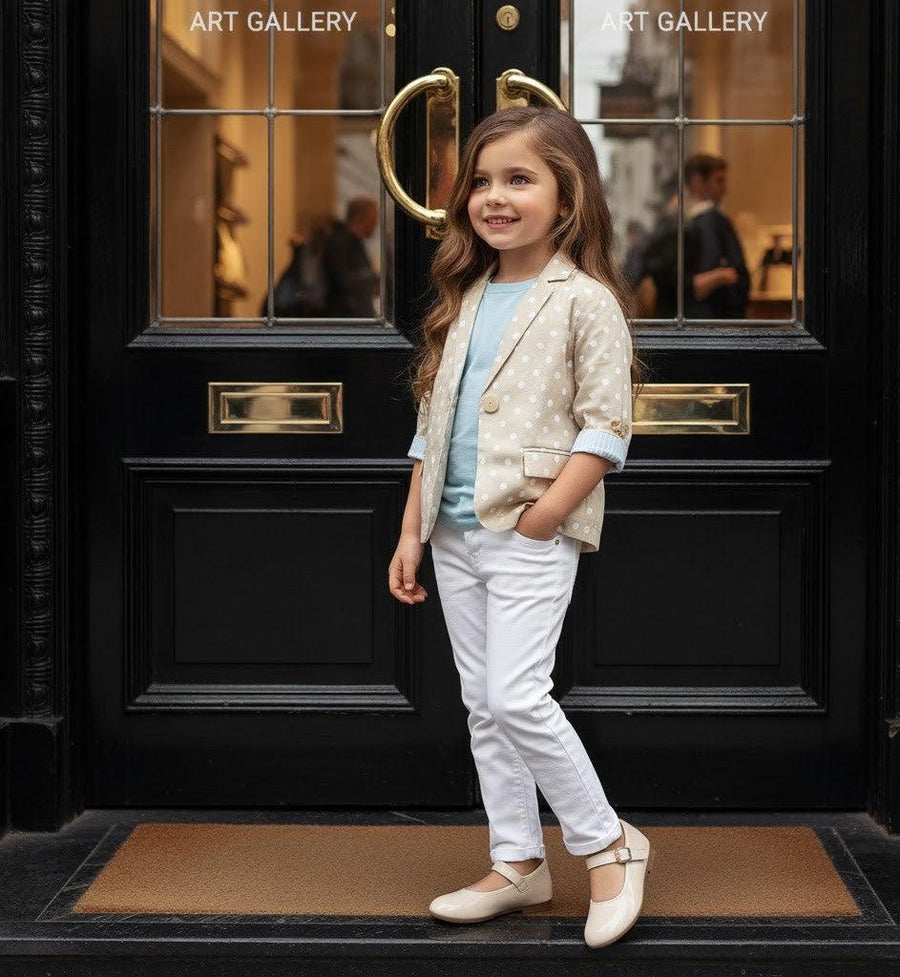 Girls cream cotton blazer short casual jacket for kids aged 6-12 years