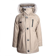 Girls' long padded winter coat with faux fur hood for ages 2-7 years, warm and water-resistant parka jacket