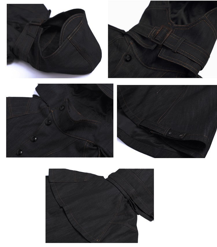 Boy wearing black deluxe superhero cape coat for kids aged 3-5 years winter costume