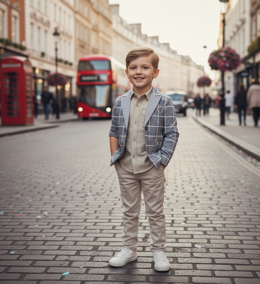 Boys Plaid Blazer – Lightweight Cotton Vintage Page Boy Jacket for Wedding, Party & Smart Casual (Ages 4–9)