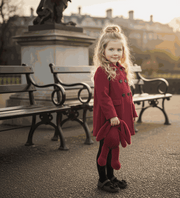 Wine red girls cashmere long coat baby doll style for toddlers aged 2 to 5 years