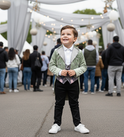Boy's Formal Velvet Tuxedo Blazer Light Green Slim Fitchristmas party wear 4-12YBoys Light Green Velvet Tuxedo Blazer – Slim Fit Dinner Jacket for Weddings, Parties & Holiday Events (Ages 4–12)