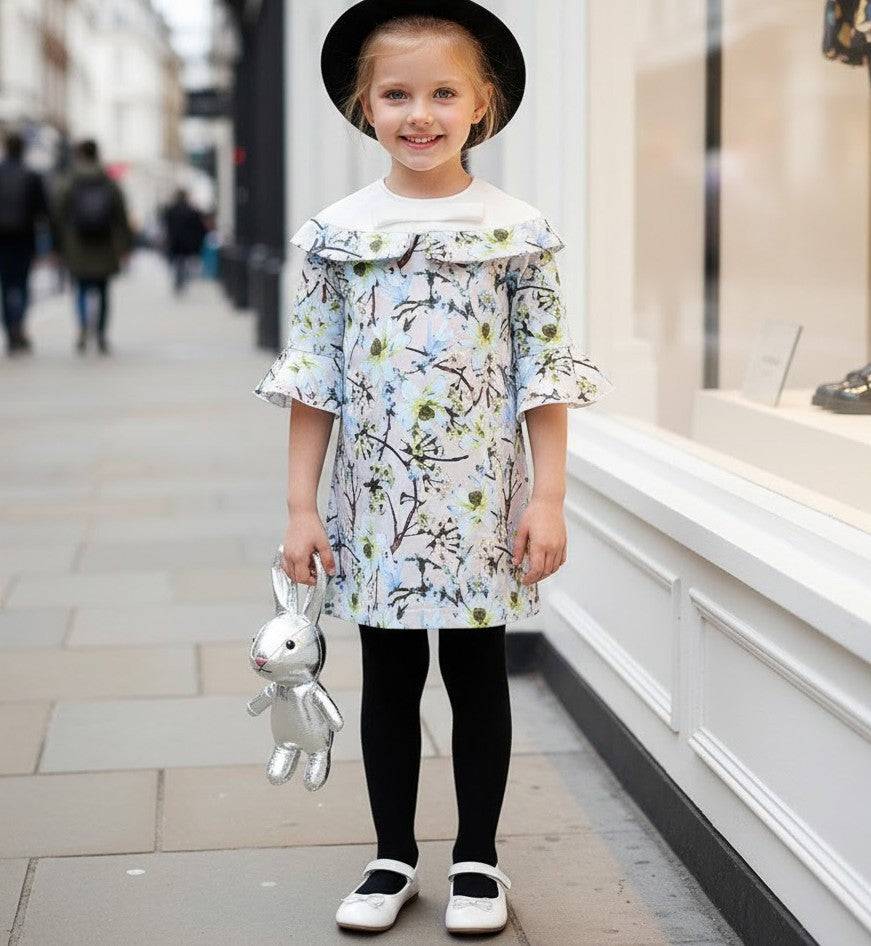 Toddler wearing elegant girls floral princess dress with removable sleeves for weddings and birthdays
