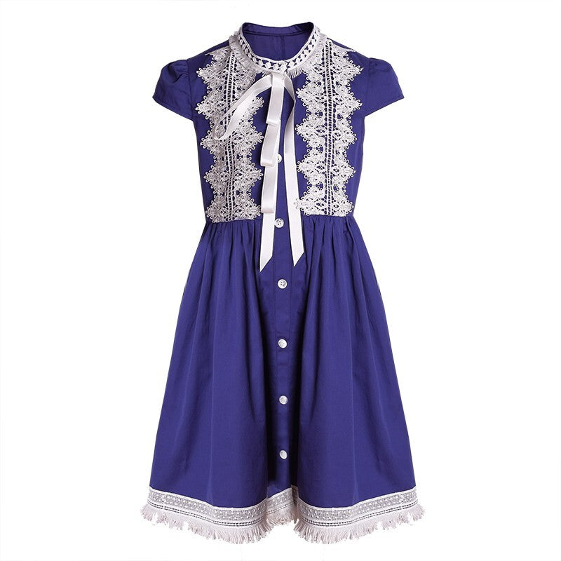 Girls Royal Blue Lace Occasion Dress – Vintage A-Line Cotton Dress for Weddings, Parties & Holiday Events (Ages 3–5)