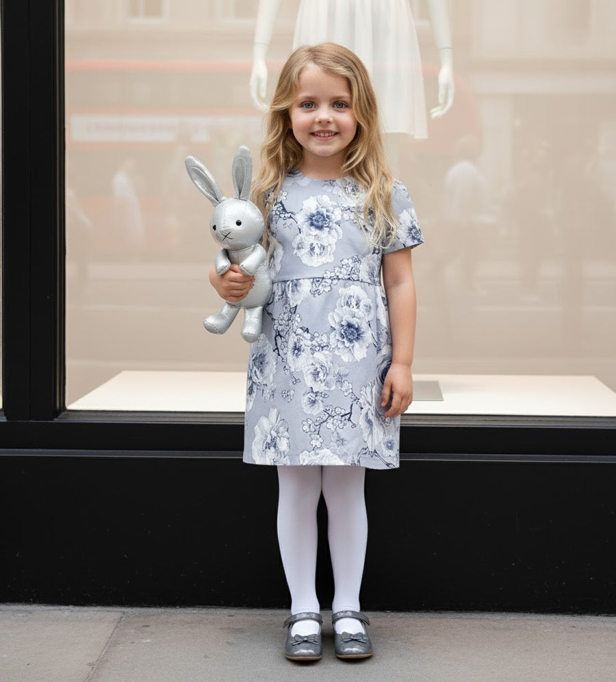 Girls Blue Floral Occasion Dress | Elegant A-Line Flower Girl Dress (3–10 Years)