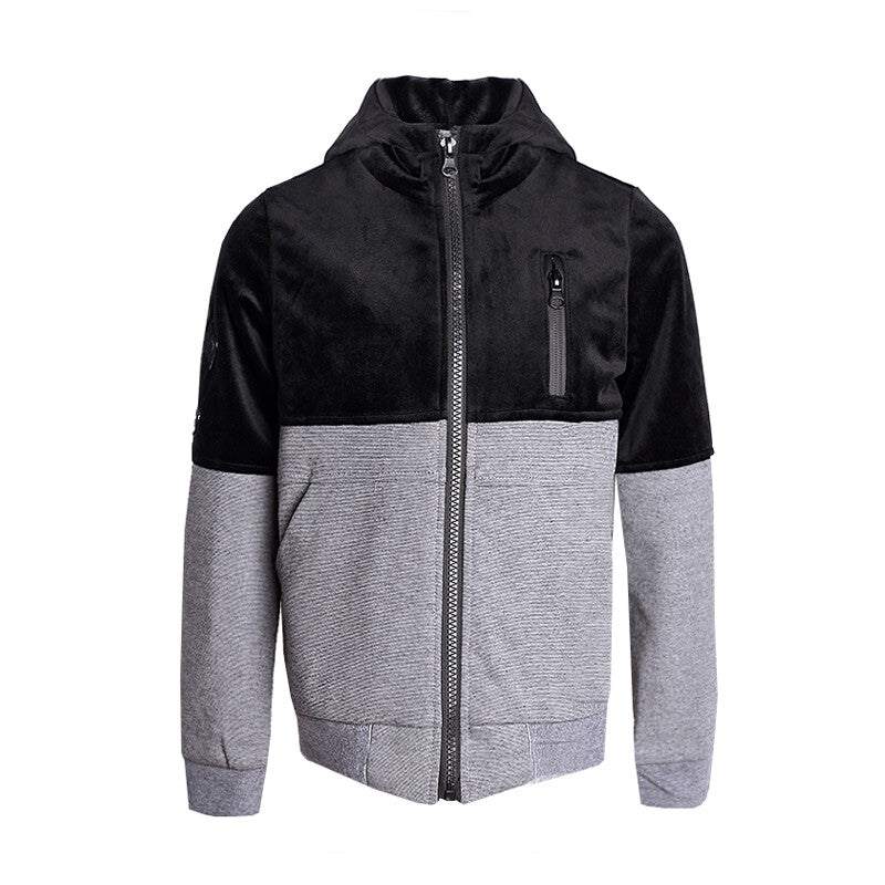 Black boys zip-up hoodie with splicing design and hood for ages 3-9 years