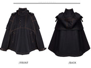 Boy wearing black deluxe superhero cape coat for kids winter costume ages 3 to 5 years