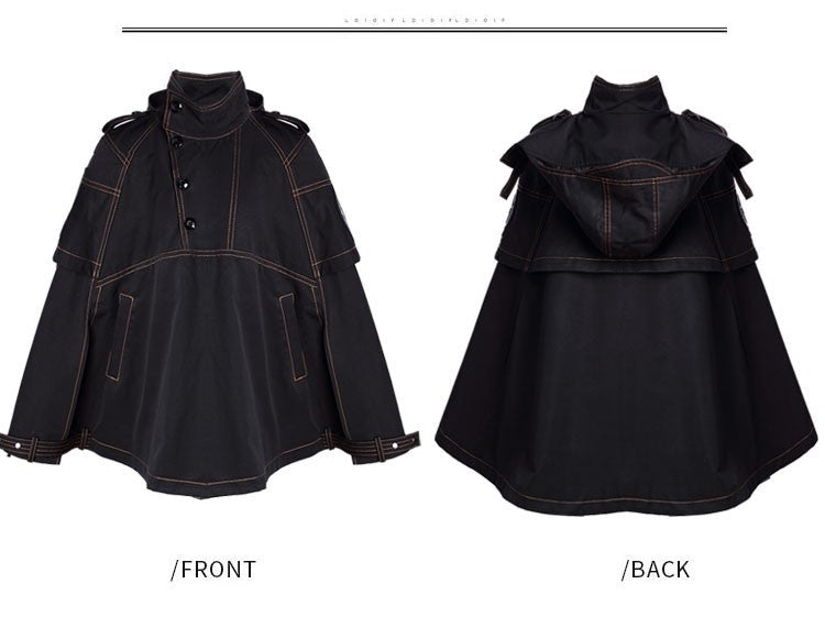 Boy wearing black deluxe superhero cape coat for kids winter costume ages 3 to 5 years