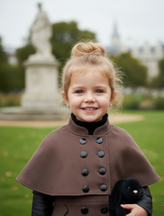 Girls black wool cape coat for winter with baby doll style for ages 4-7 years
