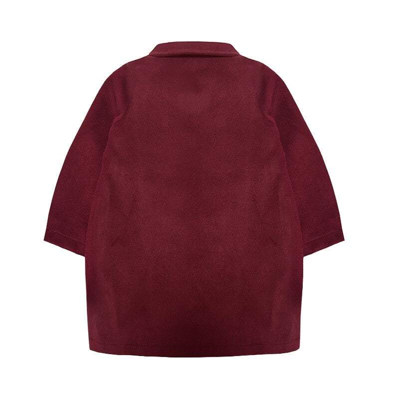 Wine red girls cashmere long coat baby doll style for ages 2 to 5 years