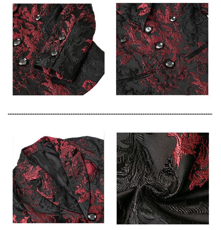 Luxury Boys Brocade Blazer – Black & Wine Red Floral Page Boy Jacket for Wedding & Formal Occasions (Ages 4–12)