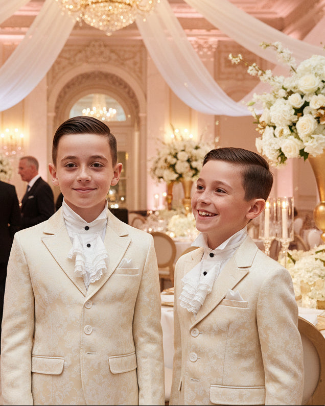 Boys Gold Jacquard Blazer – Tailored Formal Jacket for Weddings, Parties & Ceremony Wear (Ages 8–12)
