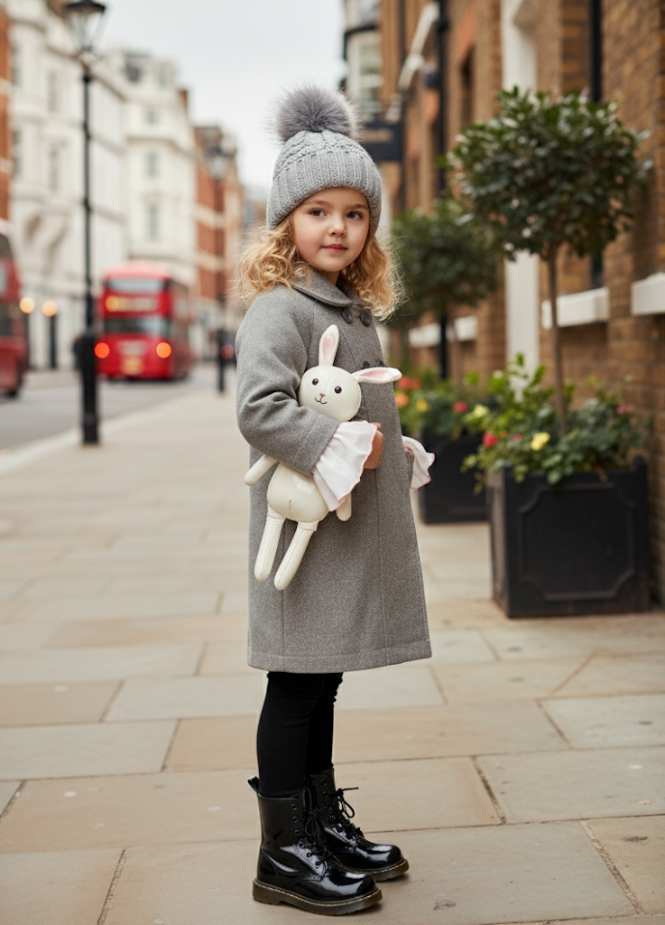 Girls' Woolen Winter long Coat  beautiful Warm Jacket Grey/Pink 3–9 Years