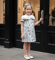 Toddler girl wearing elegant floral princess dress with removable sleeves for weddings and birthdays