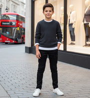 Boys stretch denim casual jeans navy blue and black cotton trousers for kids aged 4-12 years