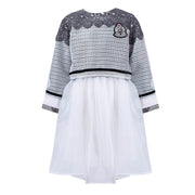 Girls two-piece outfit set with loose fit top and sleeveless A-line dress for autumn casual wear