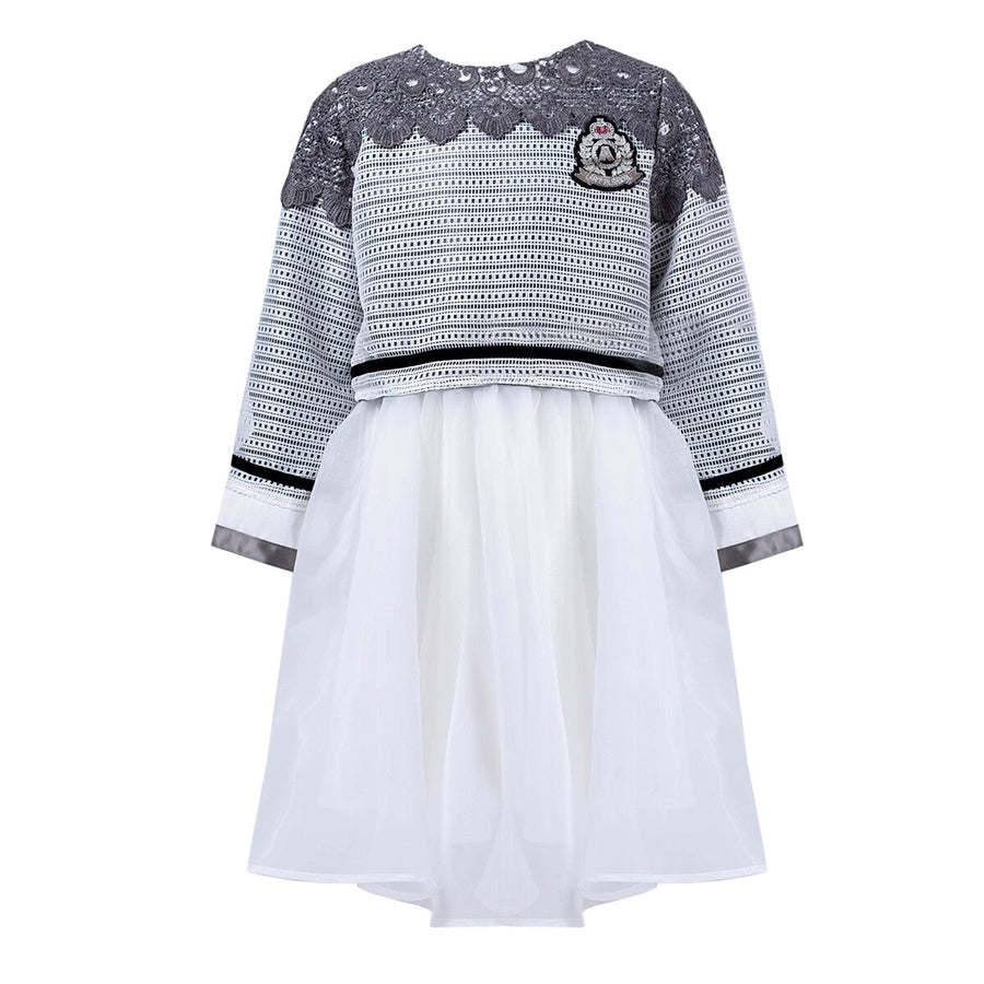 Girls two-piece outfit set with loose fit top and sleeveless A-line dress for autumn casual wear
