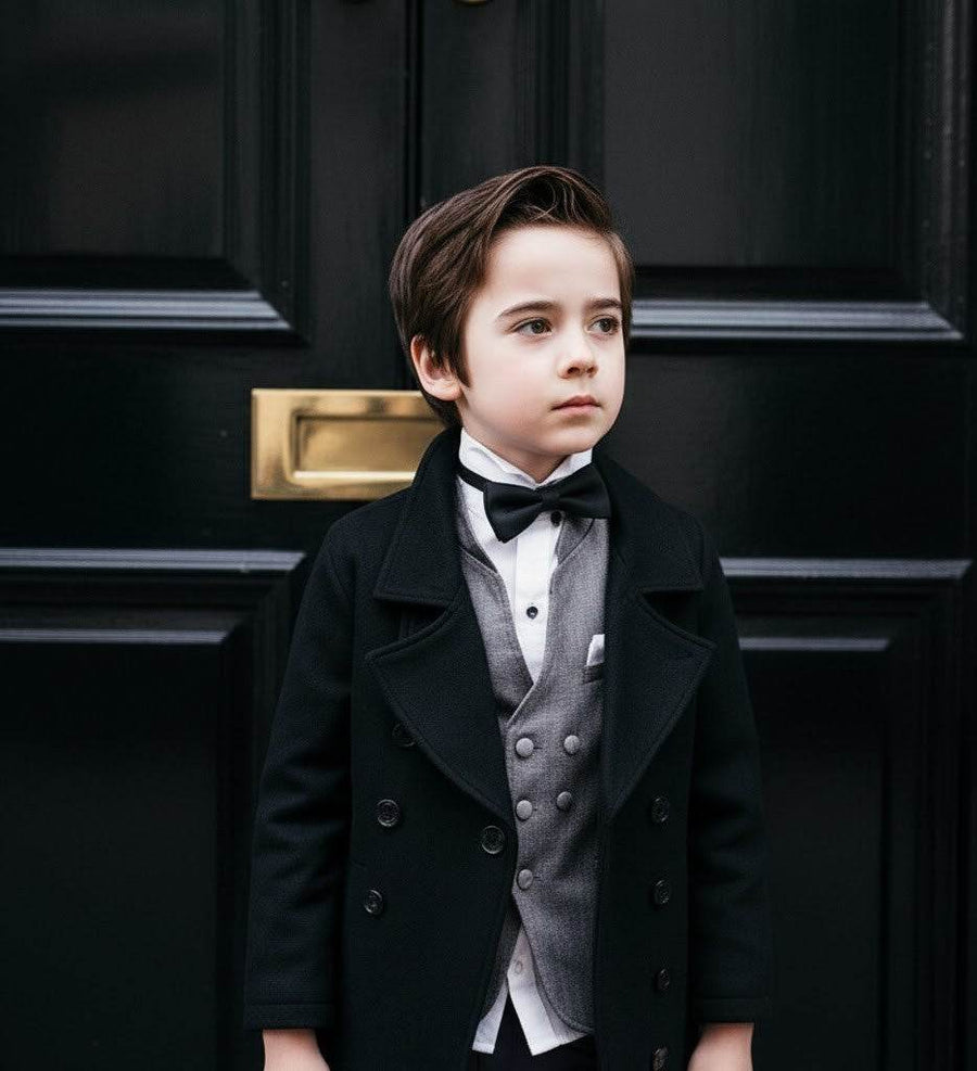 Boys black cashmere coat stylish tailored wool blend outerwear for ages 3-12 years